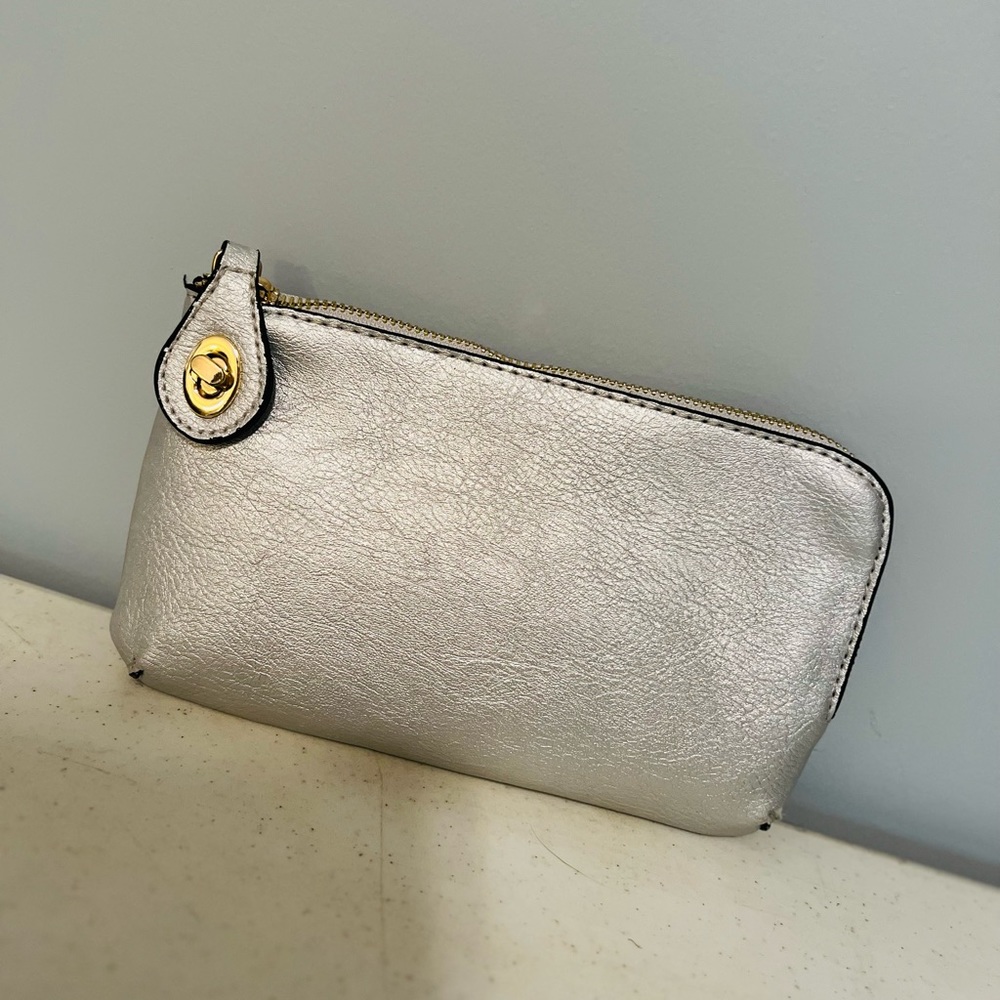 Silver crossbody wallet/clutch